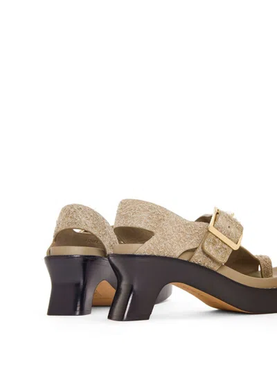 Shop Loewe Women Ease Heel Sandals In Brushed Suede In Cream