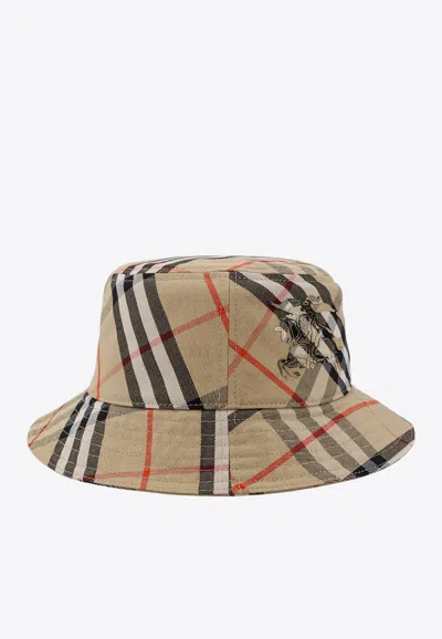 Shop Burberry Checked Edk-embroidered Bucket Hat In Beige