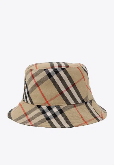 Shop Burberry Checked Edk-embroidered Bucket Hat In Beige