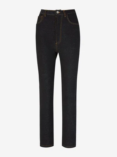 Shop Alaïa Straight Cotton Jeans In Black