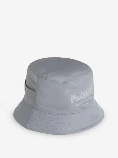 Shop Alexander Mcqueen Graffiti Logo Bucket Hat In Sky Blue