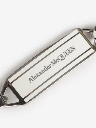 Shop Alexander Mcqueen Logo Plate Bracelet In Silver And Black