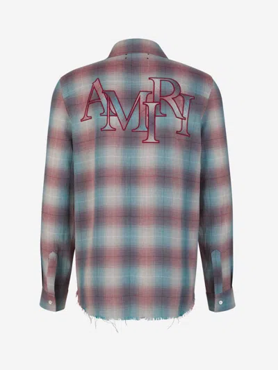 Shop Amiri Checked Logo Shirt In Burgundy