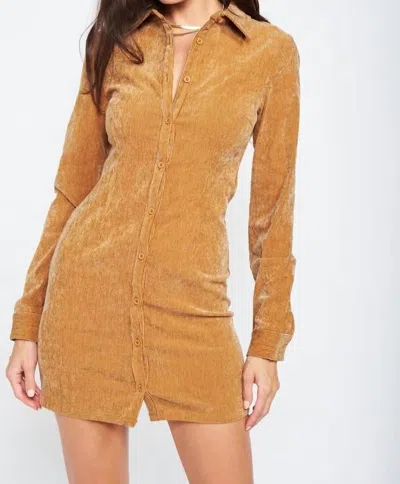 Shop Emory Park Closer To You Corduroy Dress In Tan In Yellow