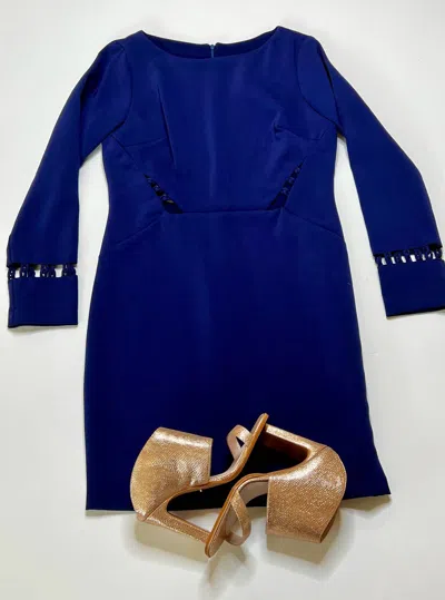 Shop Karlie Knot Long Sleeve Cut Out Dress In Electrtic Blue
