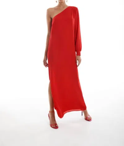 Shop Krisa One Sleeve Maxi In Ruby In Red