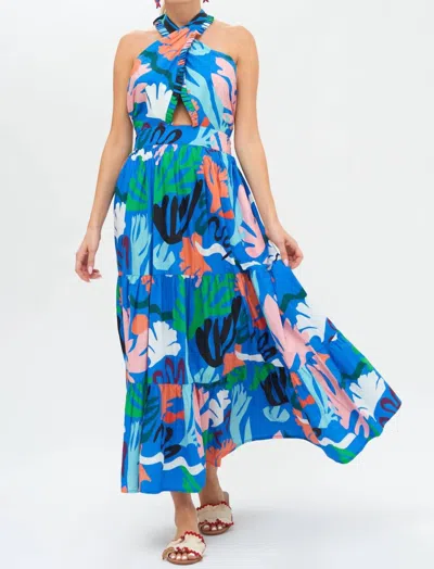 Shop Oliphant Cross Front Maxi Dress In Reef Blue In Multi
