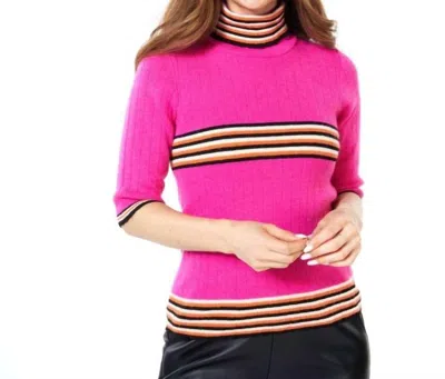 Shop Esqualo Scallop & Stripe Edge Turtleneck Sweater In Fushia In Pink