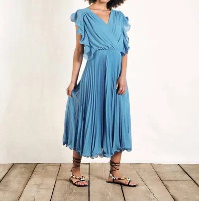 Shop B.yu Flutter Sleeve Dress In Azzuro In Blue