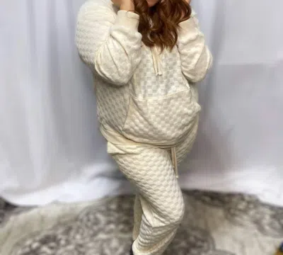 Shop Sew In Love All Snuggled Up Checkered Hoodie And Jogger Set In Ivory In White
