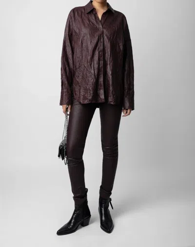Shop Zadig & Voltaire Tamara Cuir Froisse Shirt In Chocolate In Red