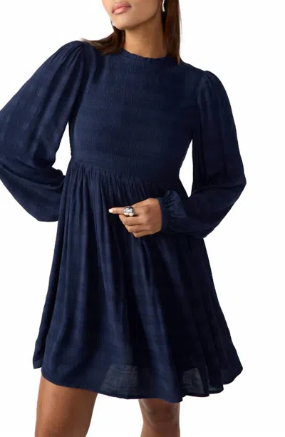 Shop Sanctuary Smocked New Babydoll Dress In Navy Reflection In Blue