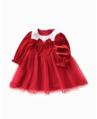 Shop Balabala Girl Velvet Solid Color Woven Dress - Baby, Little Kid, Big Kid In Red