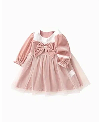Shop Balabala Girl Velvet Solid Color Woven Dress - Baby, Little Kid, Big Kid In Pink