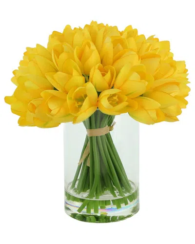 Creative Displays Yellow Tulips Arranged In Clear Glass Vase In Yellow