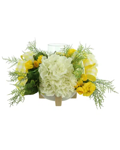 Creative Displays White Hydrangea & Yellow Begonia Spring Candleholder In Yellow