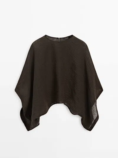 Massimo Dutti Cape 100 % Leinen Schlitz In Chocolate