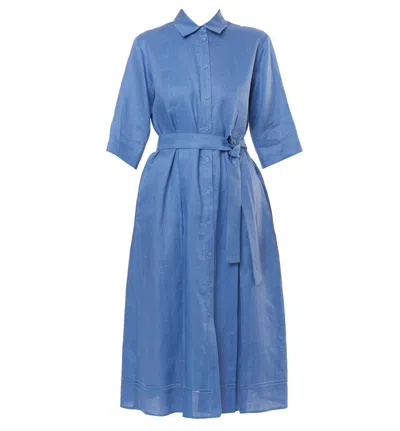 Shop Max Mara Leisure Buttoned Belted Dress In Blue
