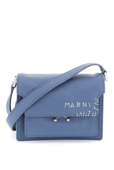 Shop Marni Mini Trunk Logo Embroidered Shoulder Bag In Blue