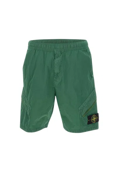 Shop Stone Island Logo Patch Elasticated Waist Shorts In Green