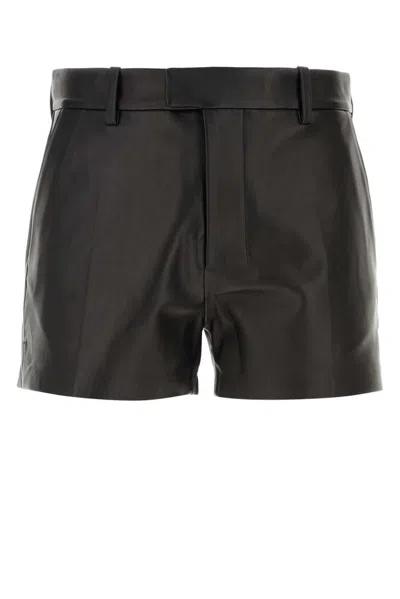 Shop Ami Alexandre Mattiussi Ami Paris Leather Shorts In Black