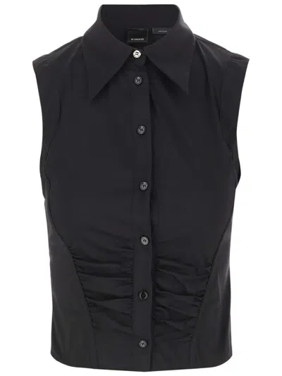 Shop Pinko Sleeveless Cropped Shirt In Black