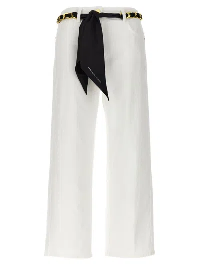 Shop Elisabetta Franchi Chain Belt Cropped Palazzo Jeans In White