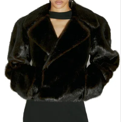 Shop Saint Laurent Faux Fur Short Coat In Brown