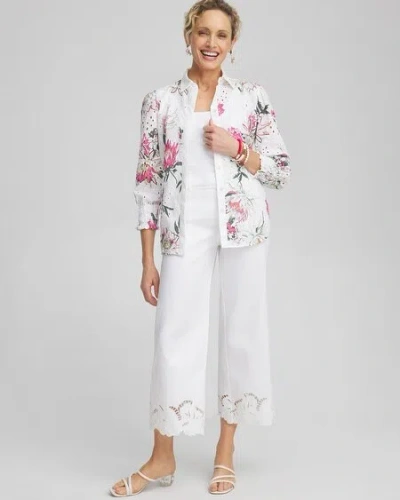 Chico's Cotton Sateen Cut Work Cropped Capri Pants In White Size 10 |  In White