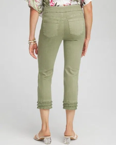 Shop Chico's Fray Hem Pull-on Cropped Capri Jeans In Jojoba Green Size 18 |
