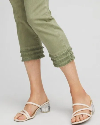 Shop Chico's Fray Hem Pull-on Cropped Capri Jeans In Jojoba Green Size 16/18 |