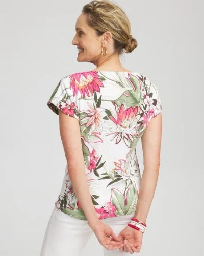 Shop Chico's Floral Modern Cap Sleeve Tee In Pink Bromeliad Size 20/22 |  In Navybound