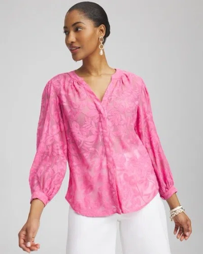 Shop Chico's Chiffon Embroidered Shirt In Marrakesh Pink Size 14 |