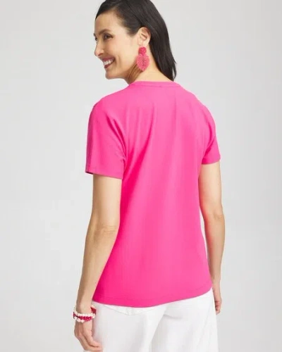 Shop Chico's Beaded Cotton Stretch Tee In Pink Bromeliad Size 0/2 |  In Navybound