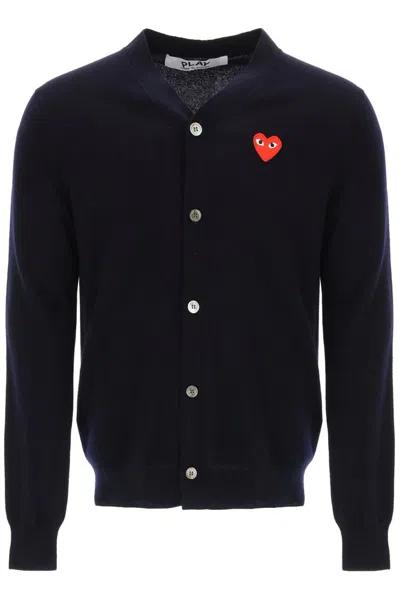 Shop Comme Des Garçons Play Iconic Patch Buttoned Cardigan In Navy