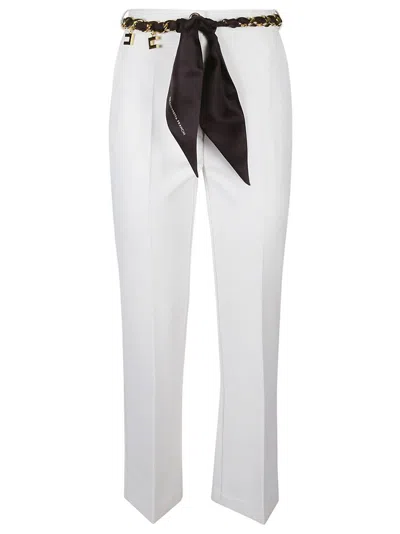 Shop Elisabetta Franchi Foulard Scarf Belt Bootcut Trousers In White