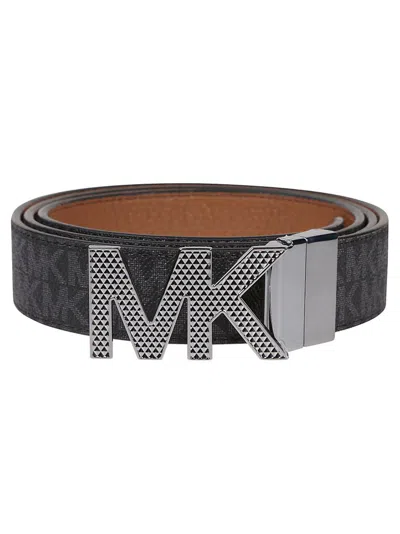 Shop Michael Kors Monogram Pattern Logo Buckle Belt In Black