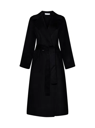 Shop Kaos Double Breasted Belted Coat In Black