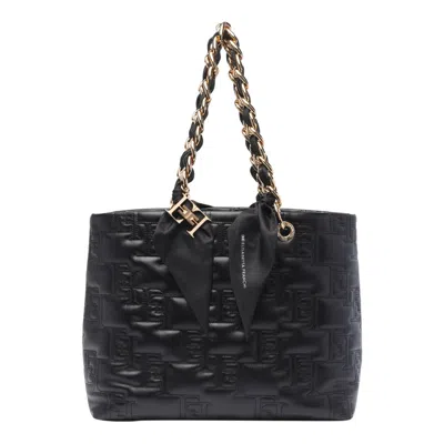 Shop Elisabetta Franchi Logo Embossed Chained Tote Bag In Black