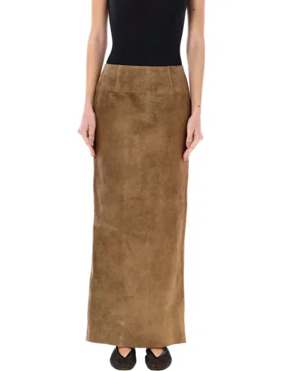 Shop Marni Side Slit Maxi Skirt In Brown