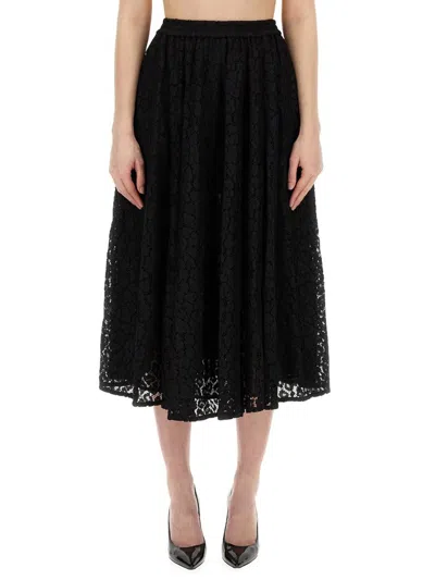 Shop Michael Michael Kors Floral Lace Midi Skirt In Black