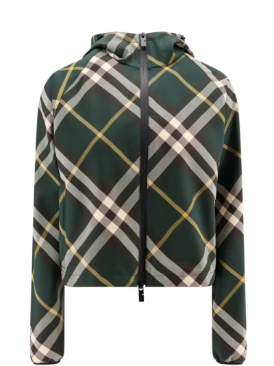 Shop Burberry Nylon Jacket With Check Motif In Grey