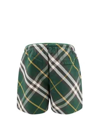 Shop Burberry Swim Trunks With Check Print In Grey