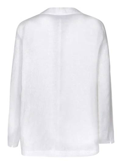 Shop Lardini White Linen Lurex Overshirt With Brooch Detail