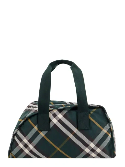 Shop Burberry Asymmetric Nylon Duffle Bag With Check Motif In Black