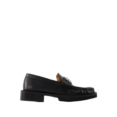 Shop Ganni Rhinestone Loafers - Leather - Black