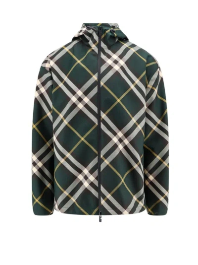 Shop Burberry Nylon Jacket With Check Motif In Black