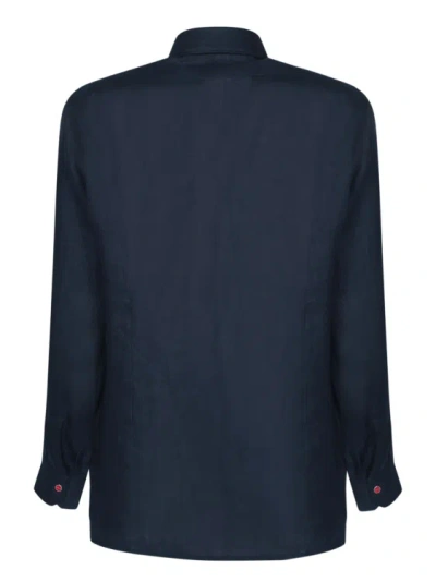 Shop Kiton Pure Linen Blue Shirt In Black