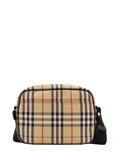 Shop Burberry Nylon Shoulder Bag With Check Motif In Brown