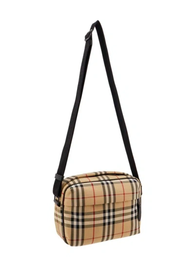 Shop Burberry Nylon Shoulder Bag With Check Motif In Brown
